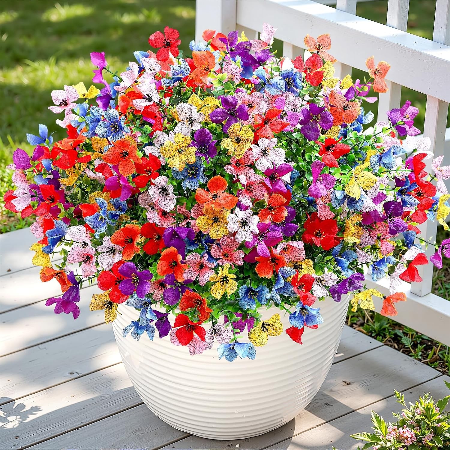 Artificial Flowers Outdoors Decoration, Fake Silk mums Eucalyptus Realistic UV