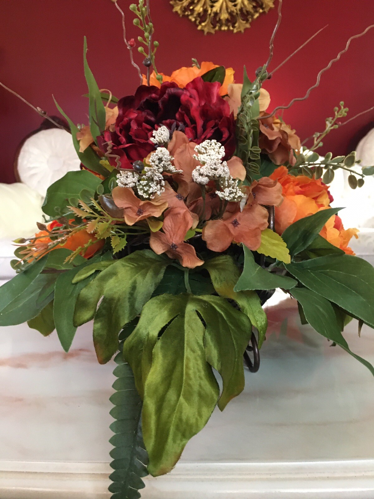 Year Round Floral Arrangement Burgundy And Orange Centerpiece Fall Centerpiece