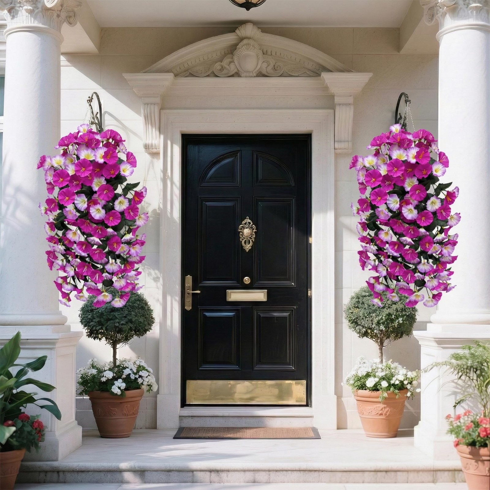 Artificial Flowers for Outdoors Fake Fuchsia Pink Morning Glory Hanging Flowe…