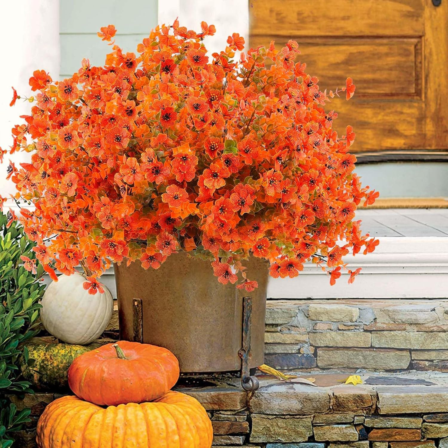 18 Pcs Artificial Mums Flowers Outdoor Plastic Fall Flowers Fake Mums Autumn