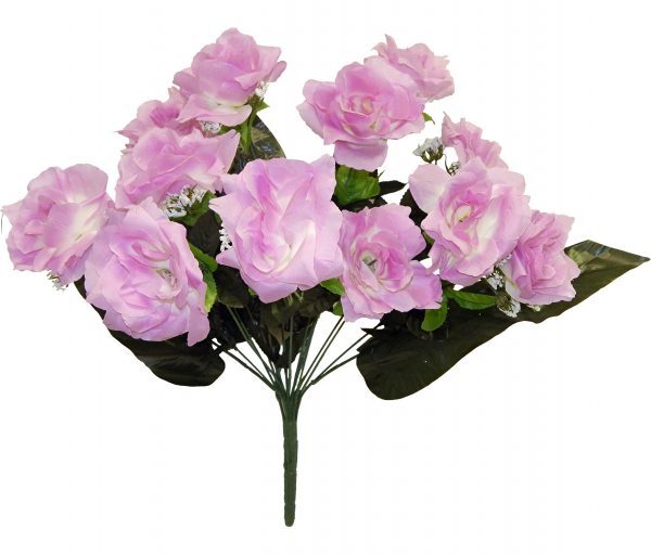 Open Rose Bush 12 Stems 21in Lavender