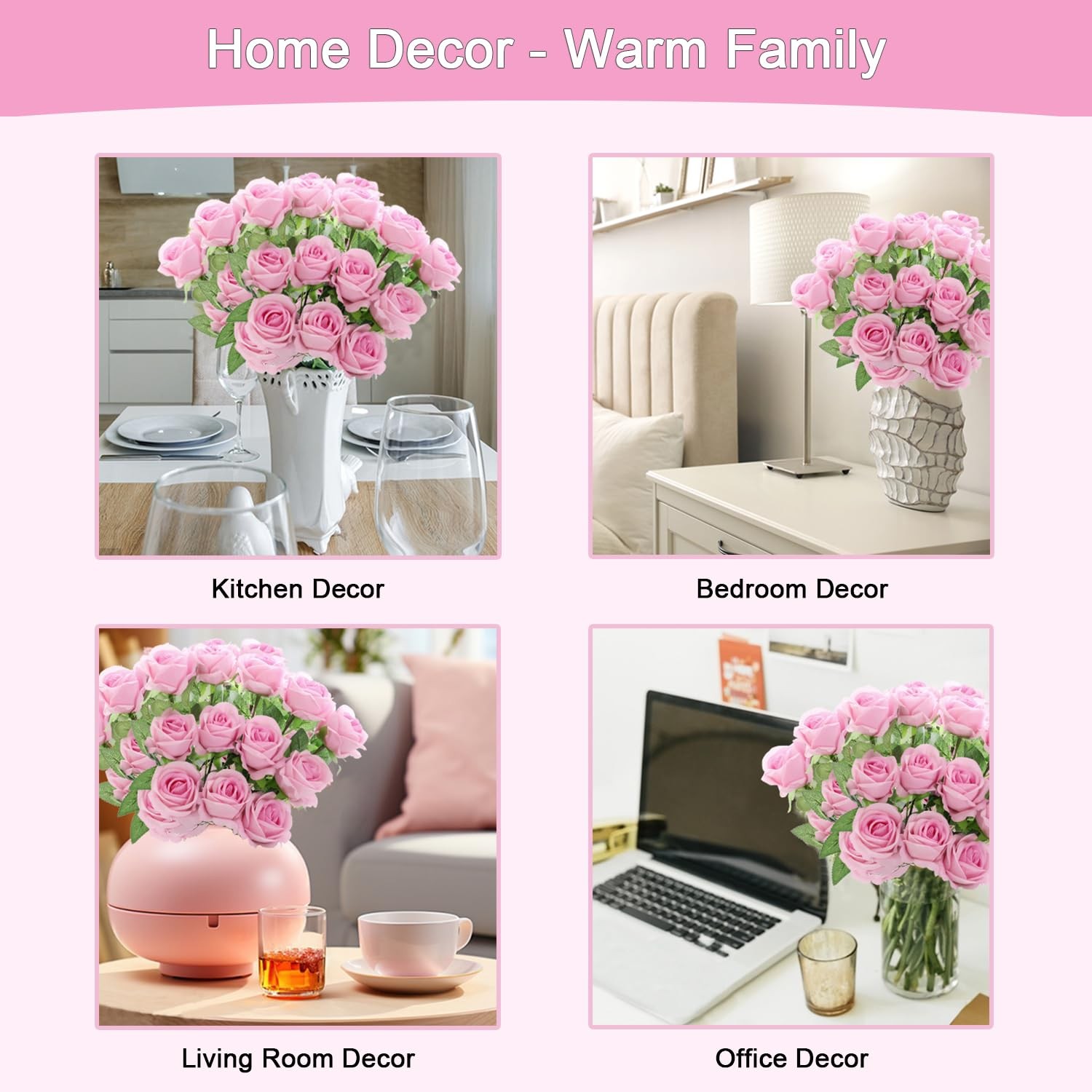 Pearl Gradient Pink Faux Velvet Silk Artificial Fake Roses Flowers 12 PCS
