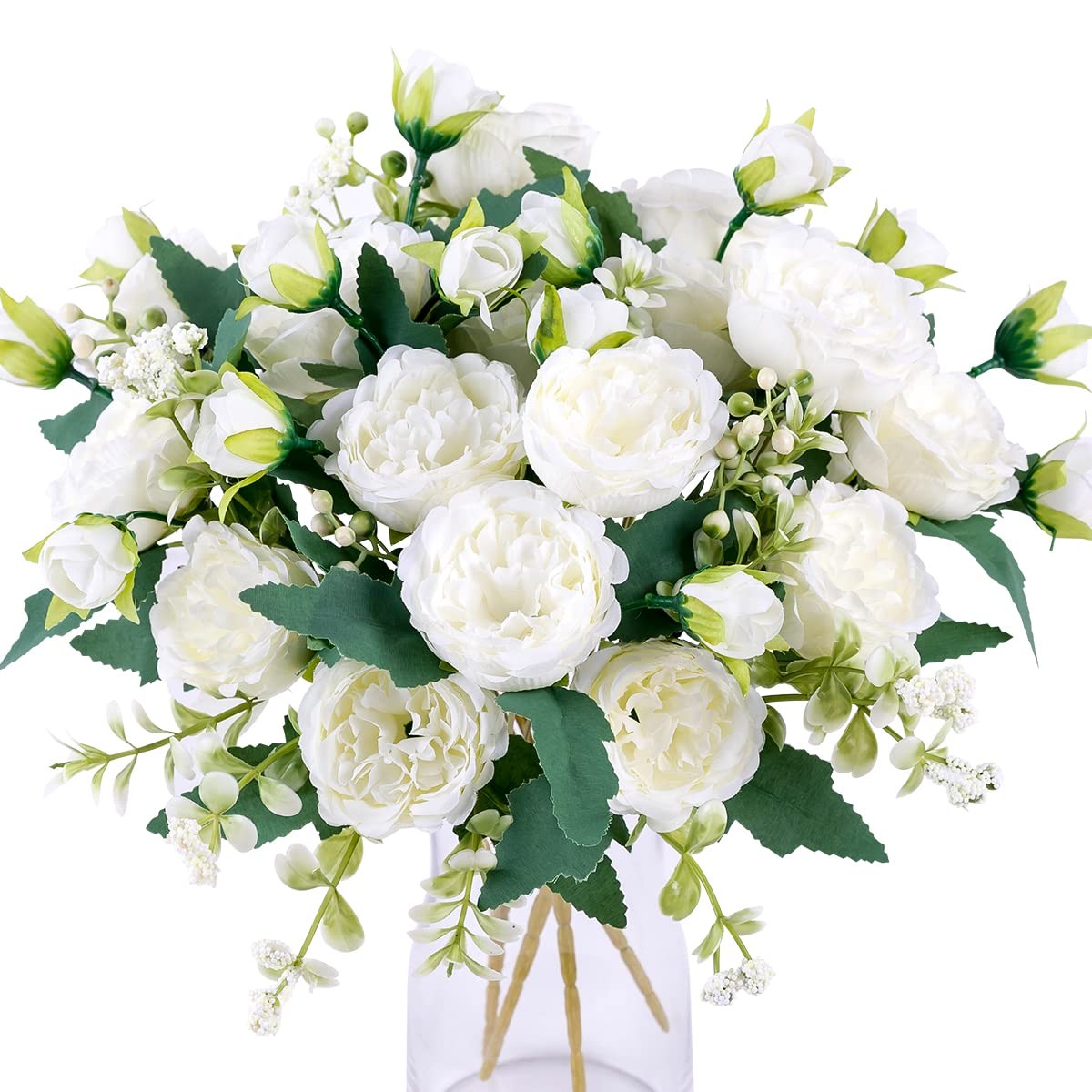 4 Bunches Peony Artificial Flowers White Flowers Silk Peonies Bouquets for We…