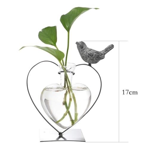 Desktop Glass Vase, Bulb Glass Vases for Holder, Heart Bird Planter Glass Vase