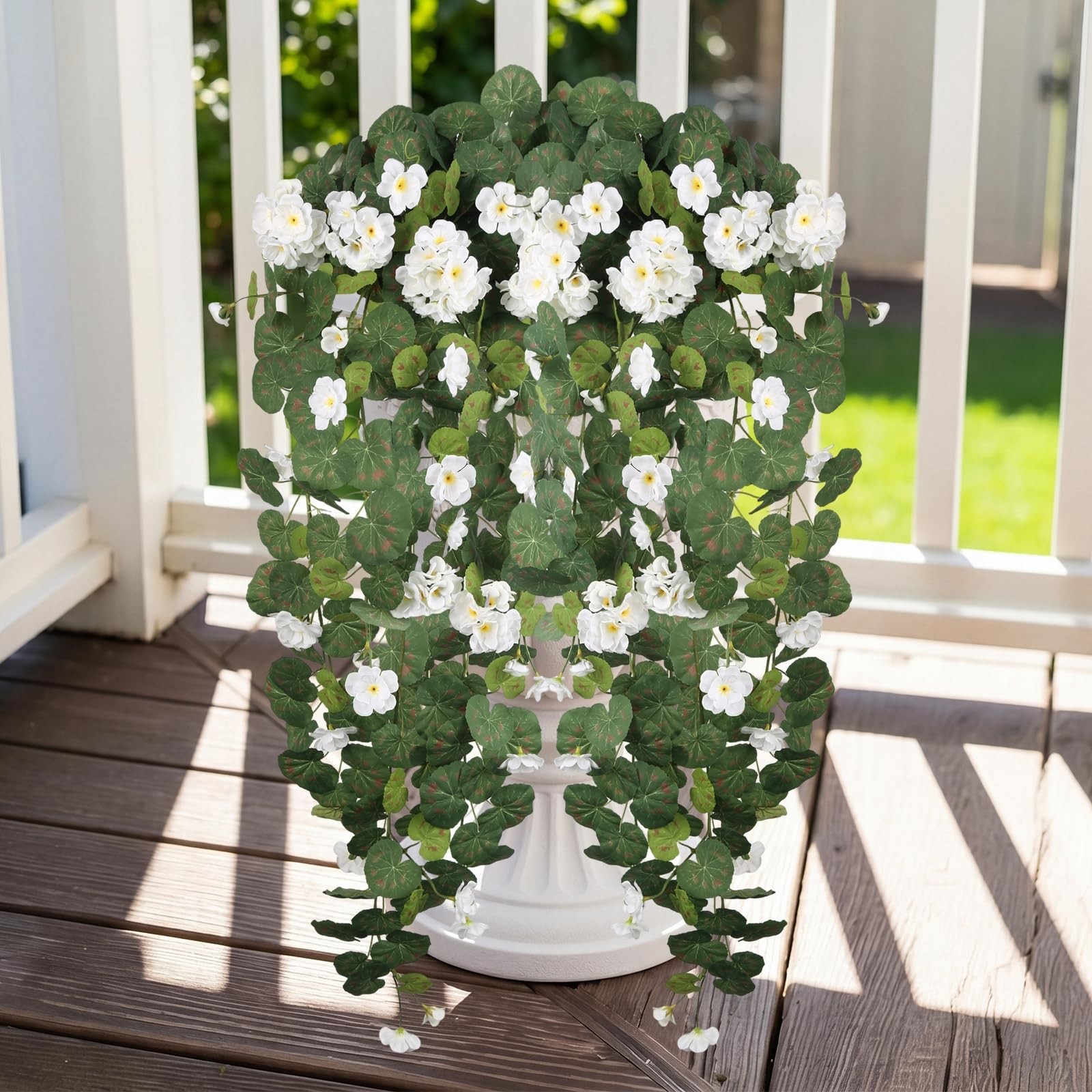 43.3″ White Geraniums Artificial Hanging Flowers for Outdoors, UV Resistant F…