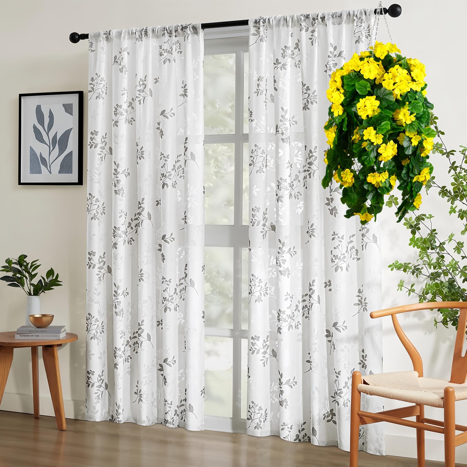 QIANYUN Fake Hanging Plants with Yellow Geranium Flowers-31in Fake Hanging Pl…
