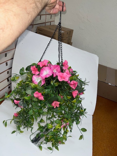 Wicker Park 8″ Basket 18″ Shrub Cascading Pink Petunia Hanging Basket, (#235)
