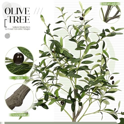 2 Packs Artificial Olive Tree 3 ft Indoor Faux Olive Tree Tall Fake Silk