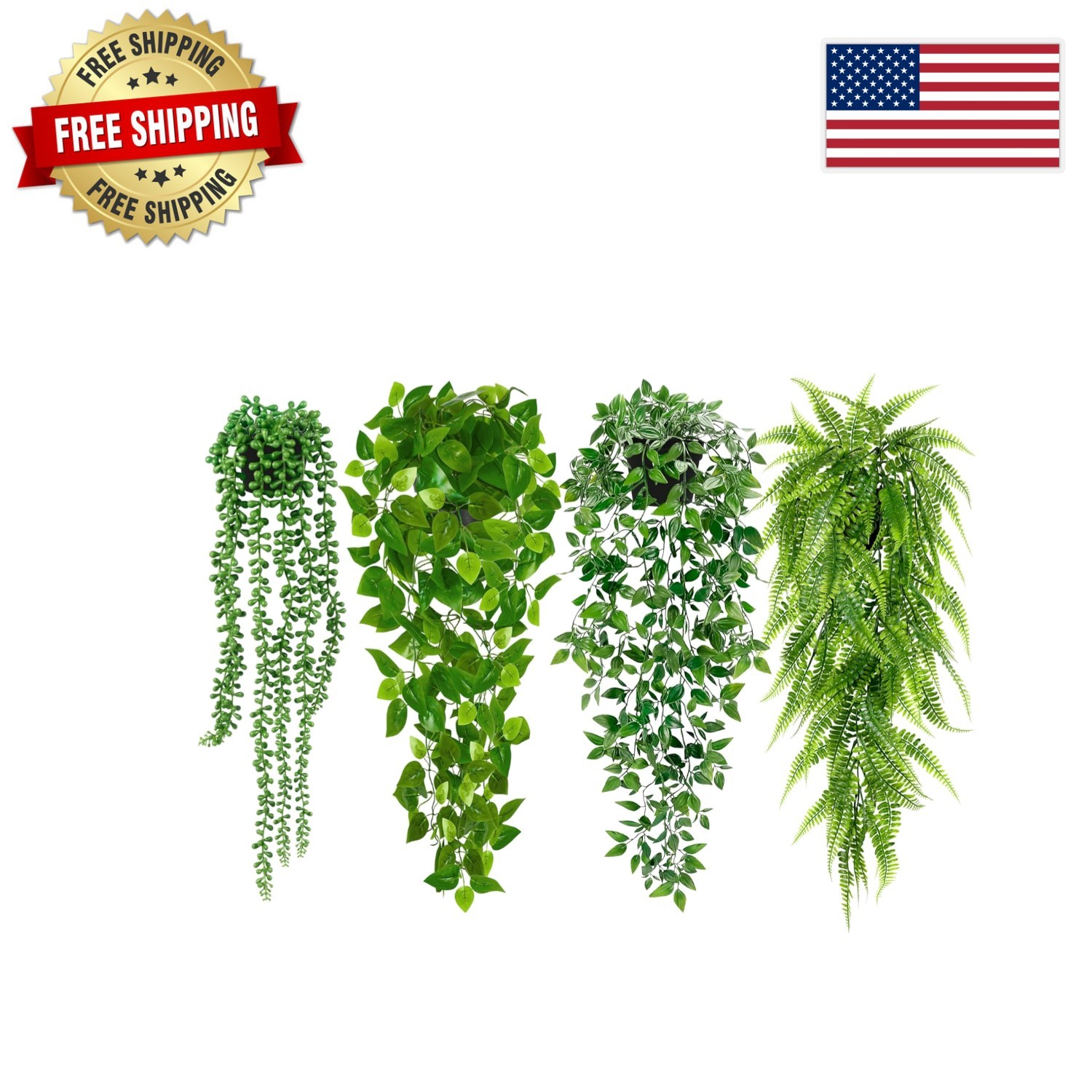Stylish 4 Pack Fake Potted Plants – Mandala Vine & Pearl String for Home Decor