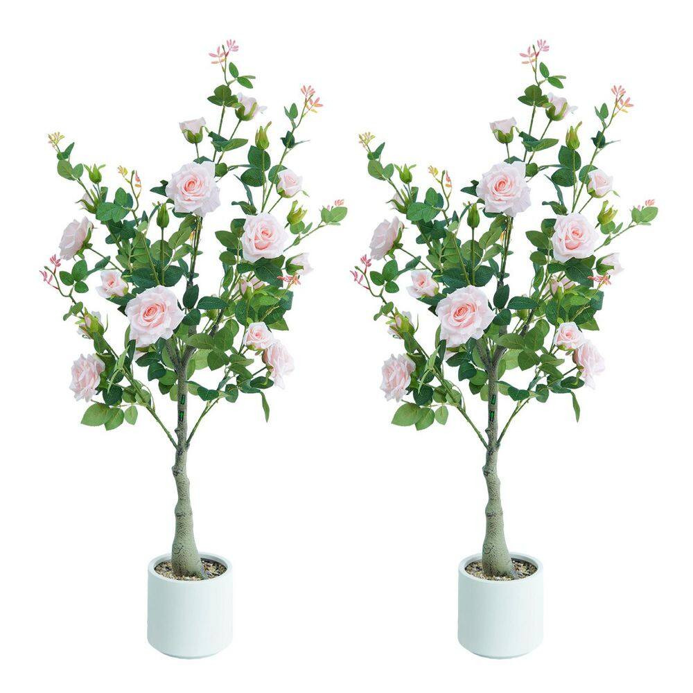 4 Ft. 2-Pieceartificial Pink Roses, Artificial Plant Made of Silk and Plastic, D
