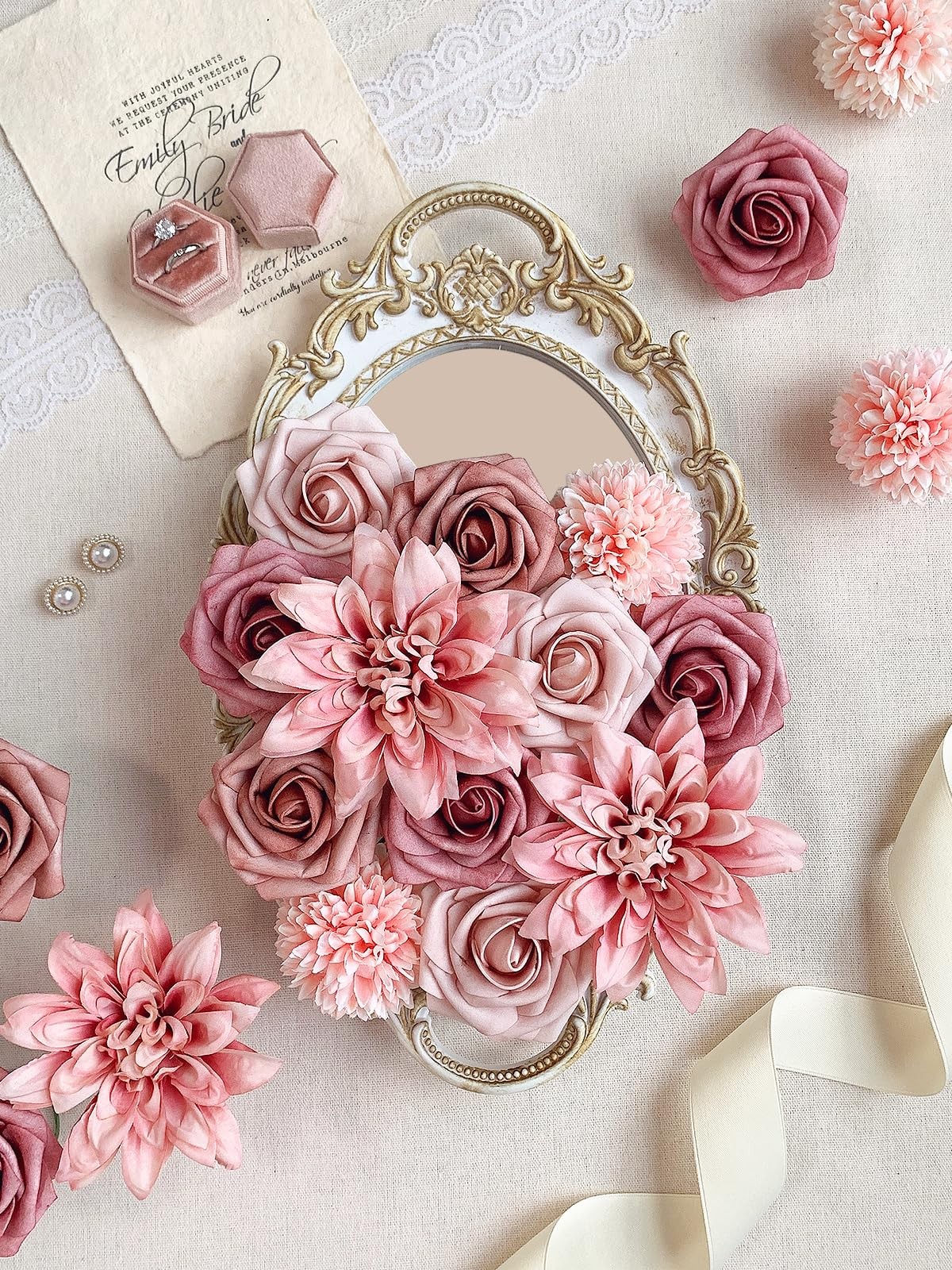 Dusty Roses Artificial Flowers Pink Fake Flower Bulk for DIY Wedding Bouquet …