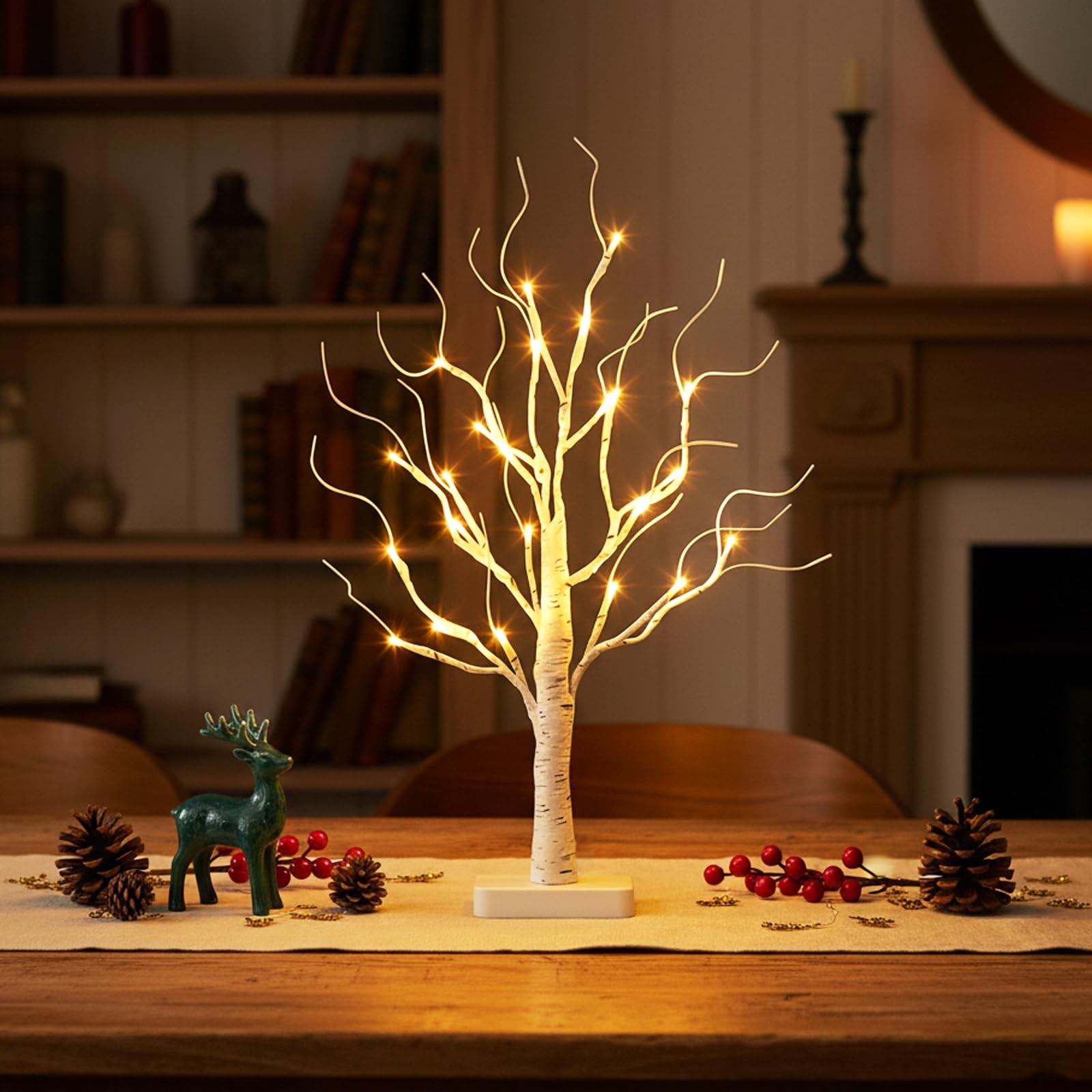 “Birch Tree LED Lights Battery Operated Mini Decor for Christmas Table