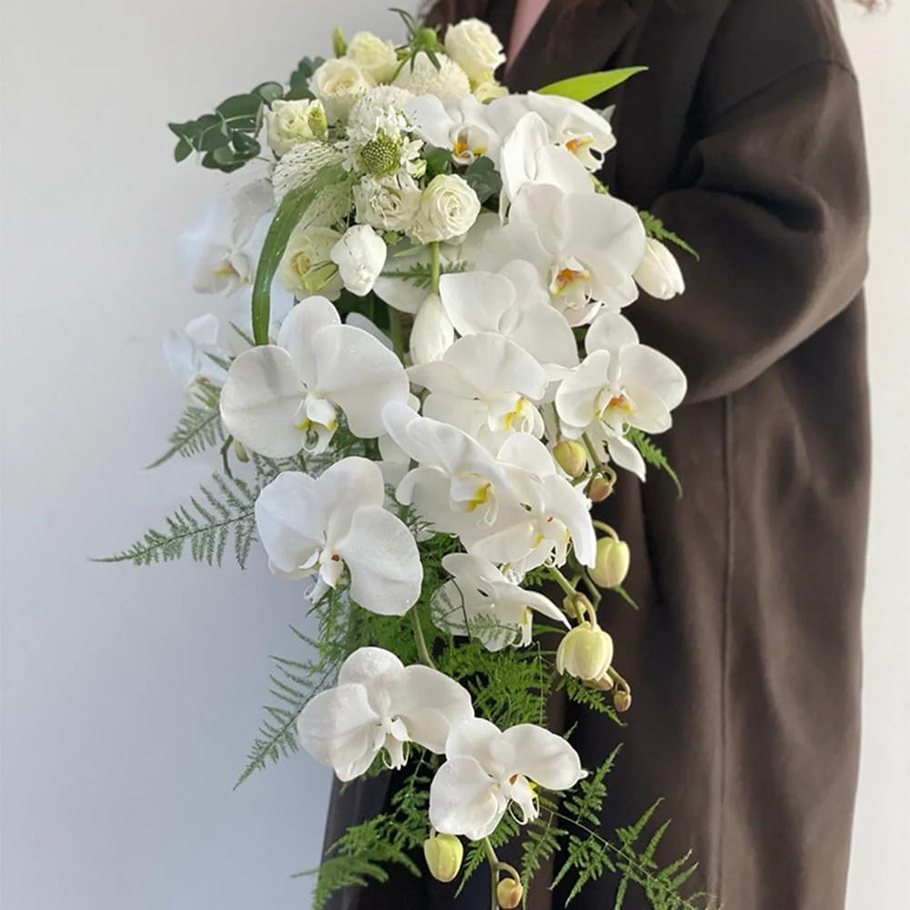27inch Tall Artificial Phalaenopsis Flowers 6 Pcs White Artificial Orchid Flower