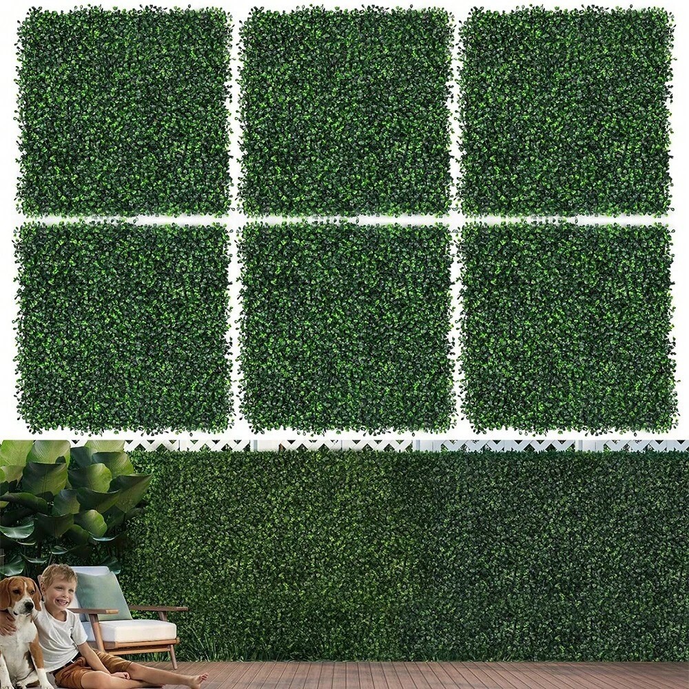 12pc 20x20in Artificial Boxwood Hedge Panels UV Stable Greenery Wall Decor