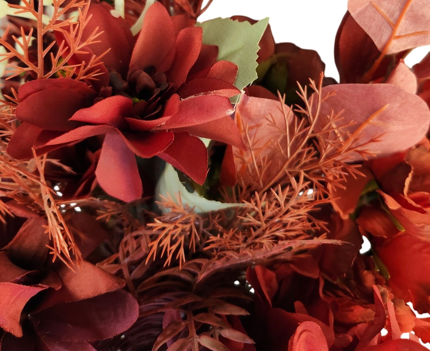 Burgundy Faux Flower Mixed Bouquet 11 Stems Floral Arrangement Realistic