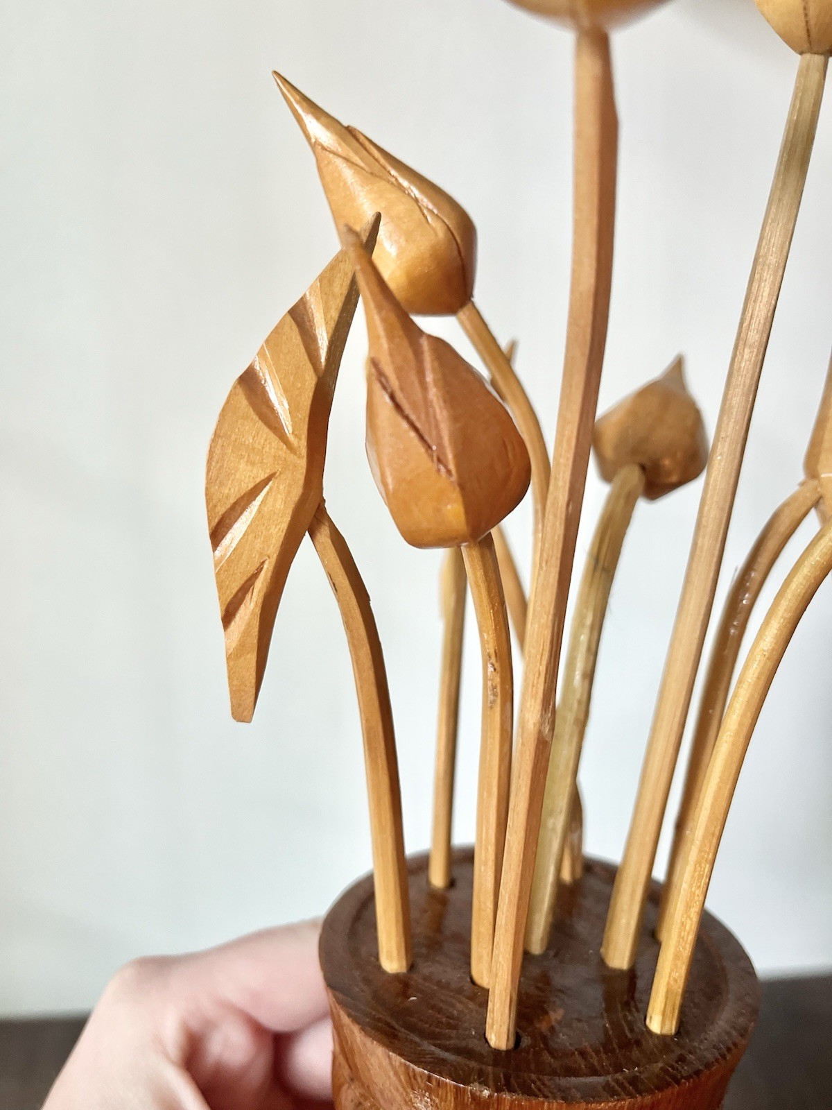 Hand Carved Monkey Pod Wooden Flower Arrangement Vase Mid century