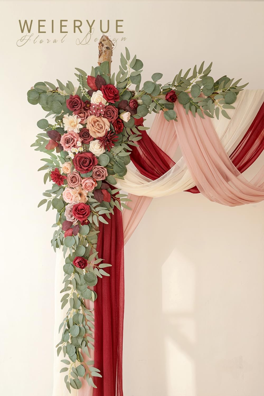 Deluxe Wine Red Artificial Wedding Arch Flowers with Drapes Kit-Pack of 5, 2p…