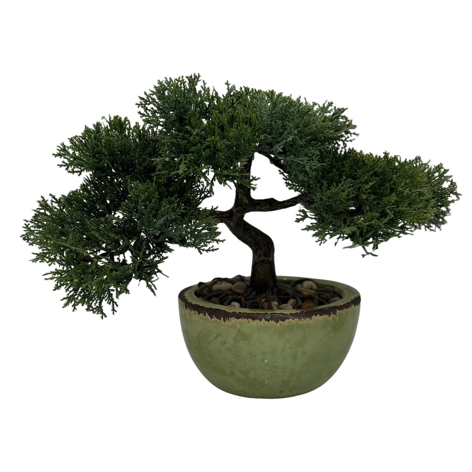 2 Vintage Artificial Bonsai Tree Set Juniper and Flowering Glass Cherry Blossom
