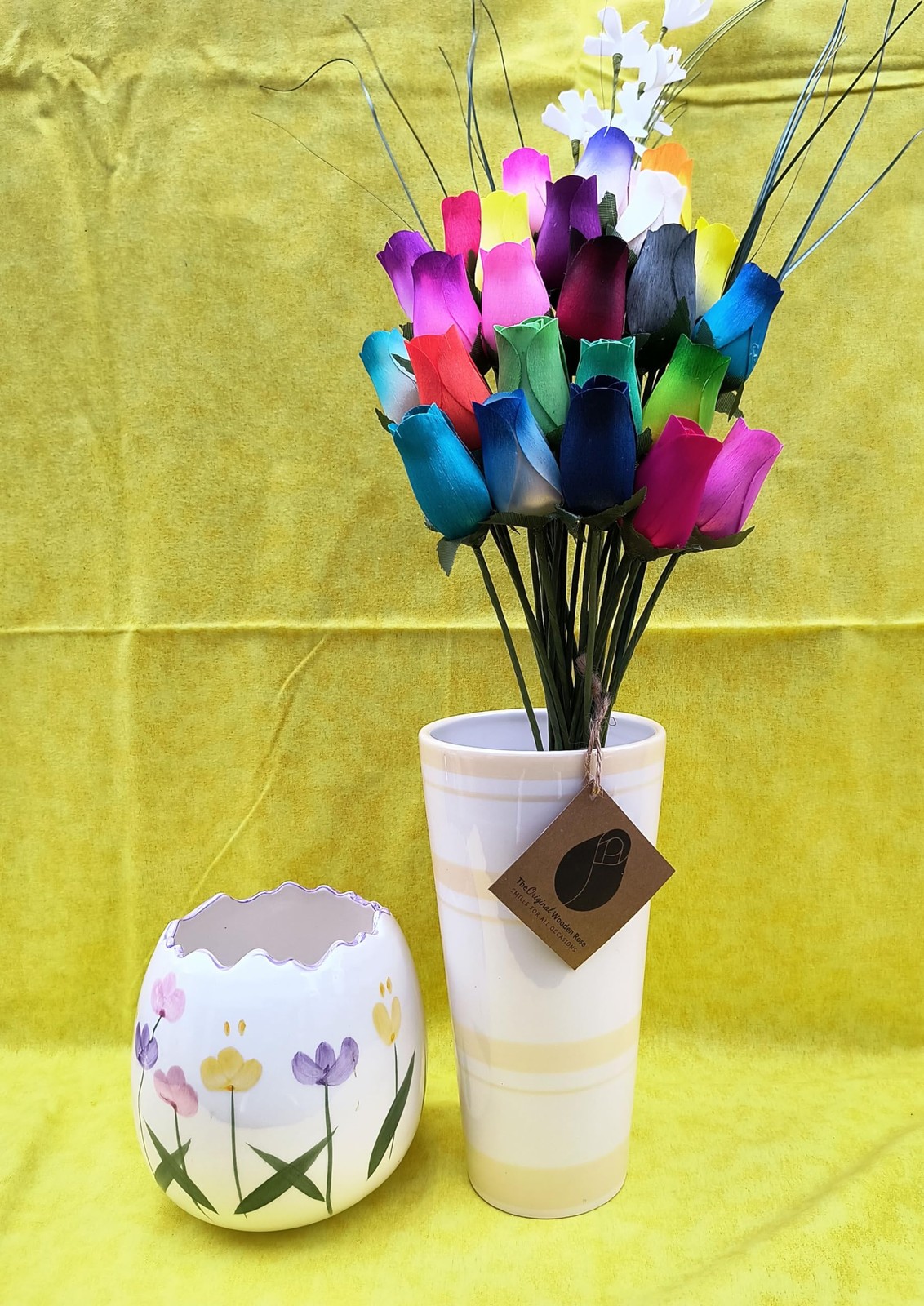 Assorted Colors Wooden Rose Closed Bud Bouquets 2 Dozen Floral Decor Gift