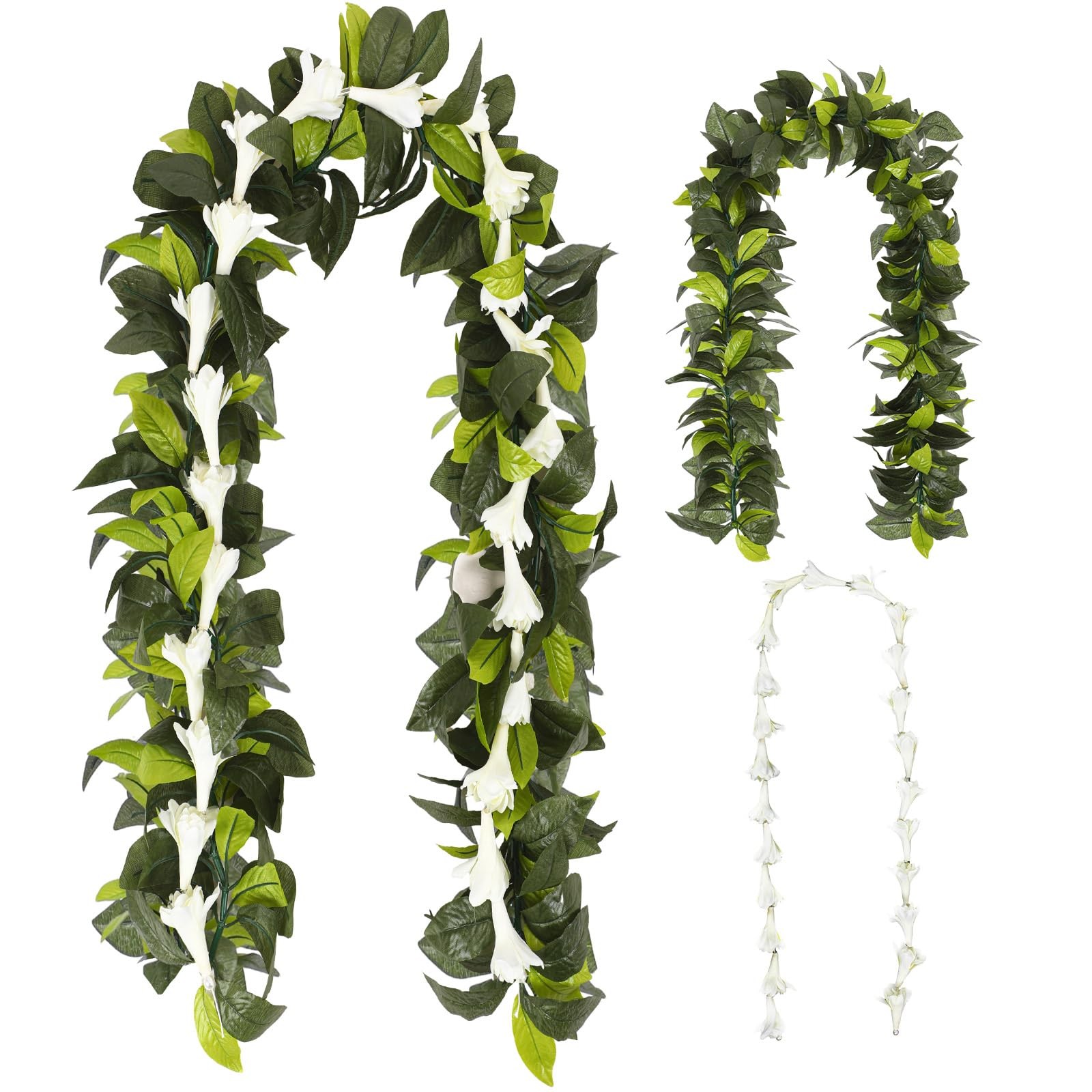 2 Pack Hawaiian Luau Maile and White Tuberose Lei Artificial Graduation Lei L…