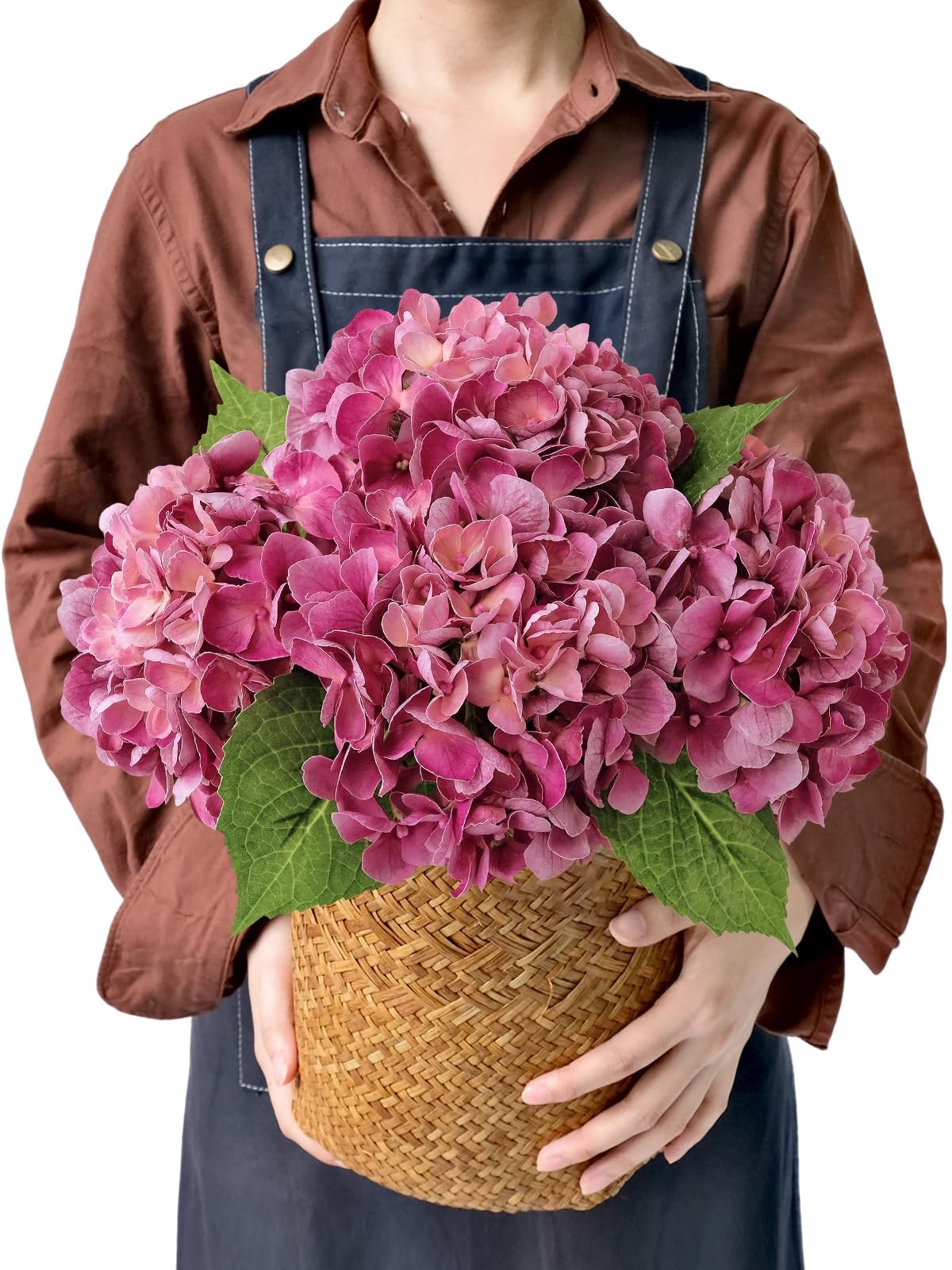 Magenta Pink Hydrangea Artificial Flowers, 4Pcs 21” Latex Real Touch Flowers,…