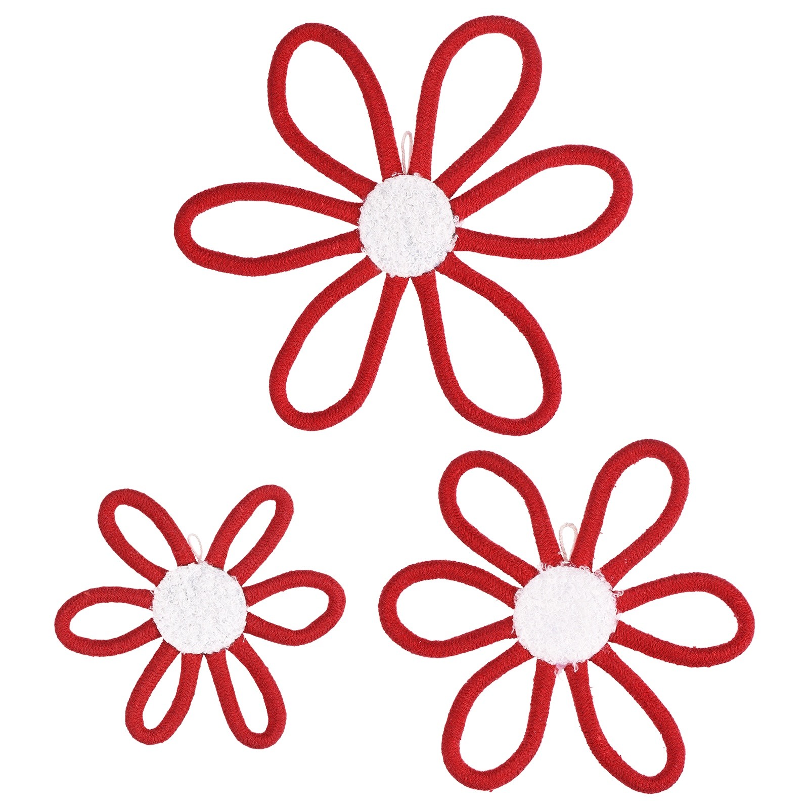 3Pcs Daisies Floral Wall Decor 3 Sizes Flower Art Decor Woven Macrame Bright Red