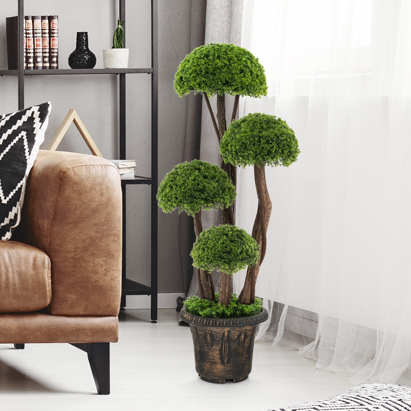 Topbuy 3 FT Artificial Cedar Topiary Tree Indoor & Outdoor Fake Topiary Cypress