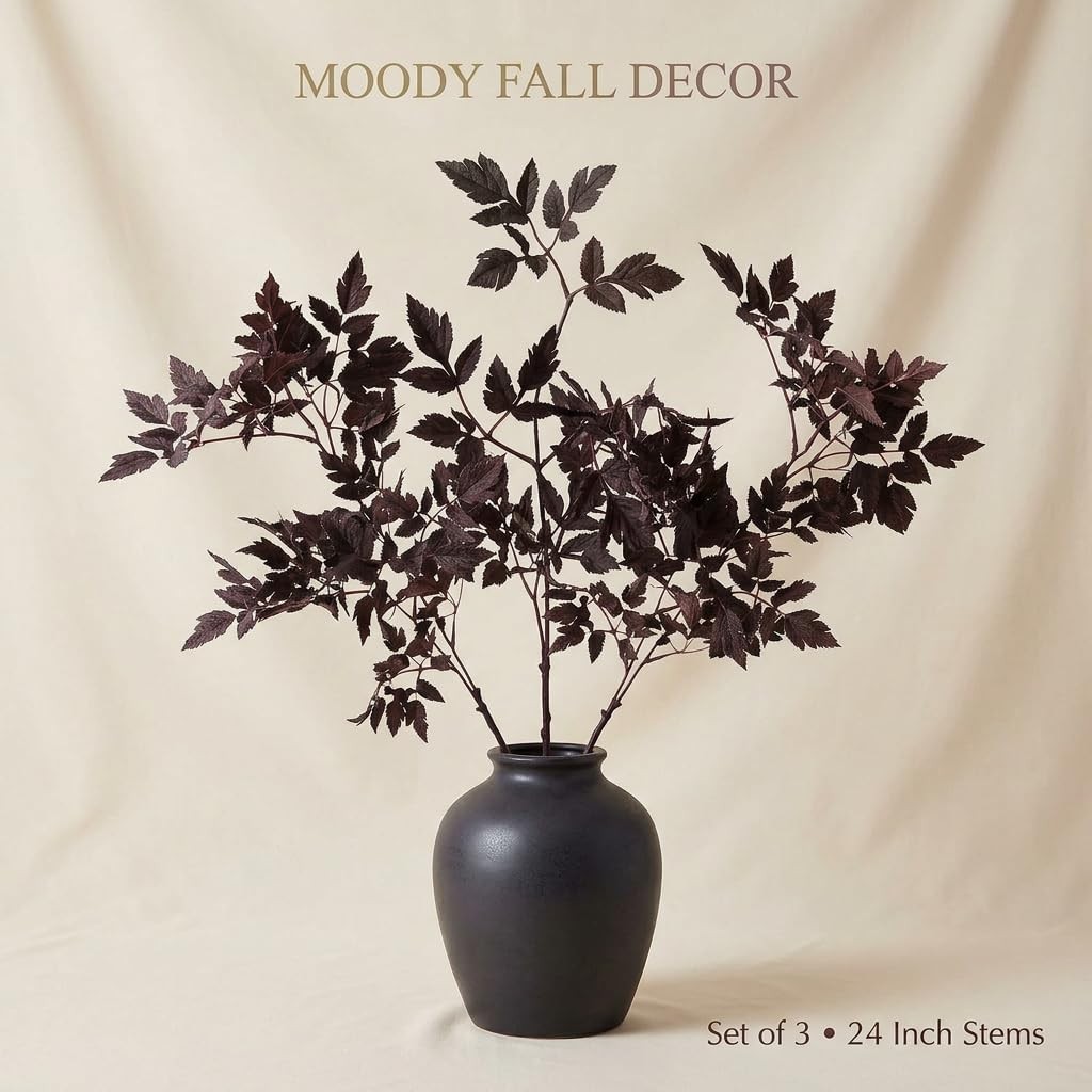 Fall Decorations for Home – Set of 3 Faux Plum Purple Cimicifuga Stems, 24” R…