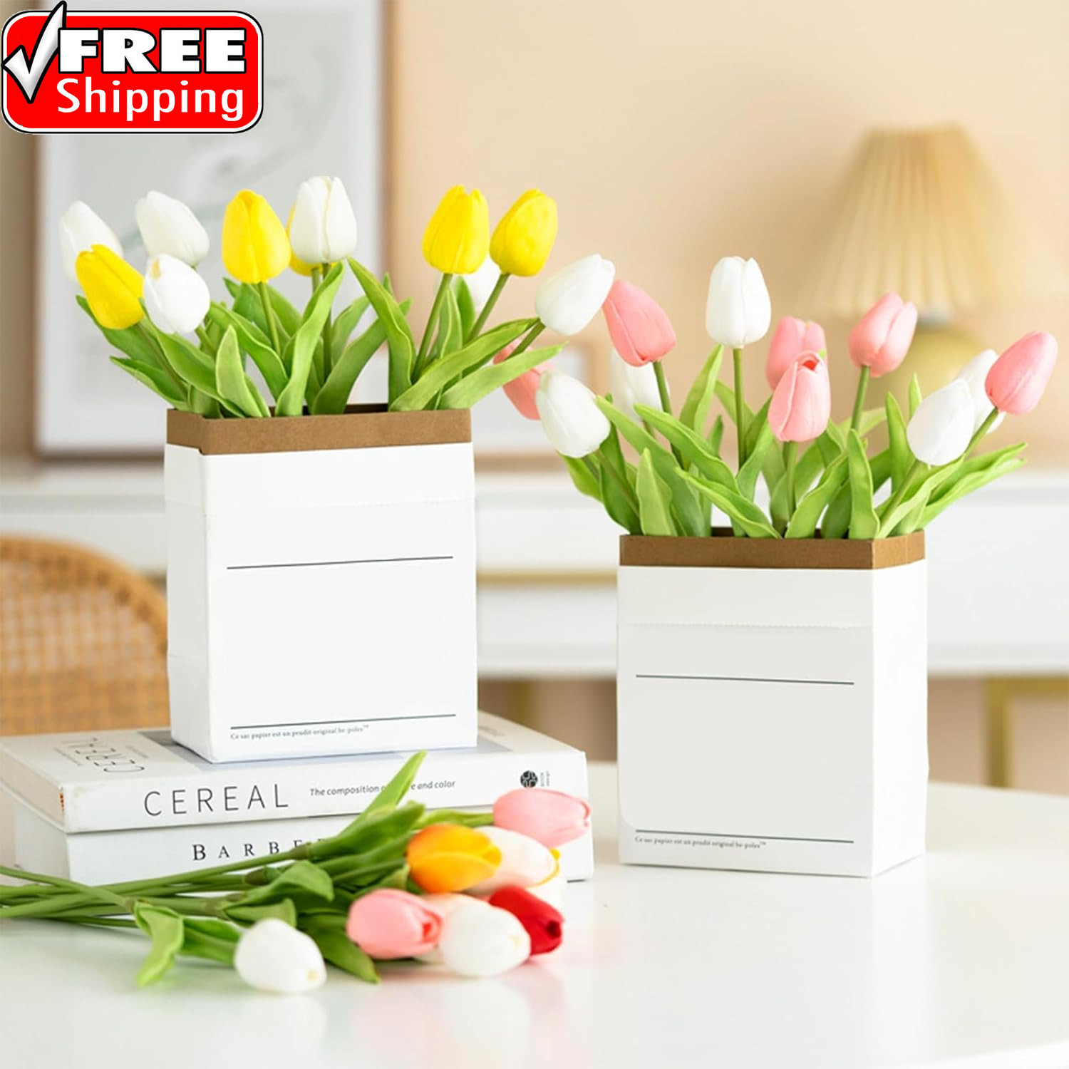 15PCS Artificial Tulips Flowers,Real Touch 14″ Silk Fake Tulips,Bulk Fake Flower