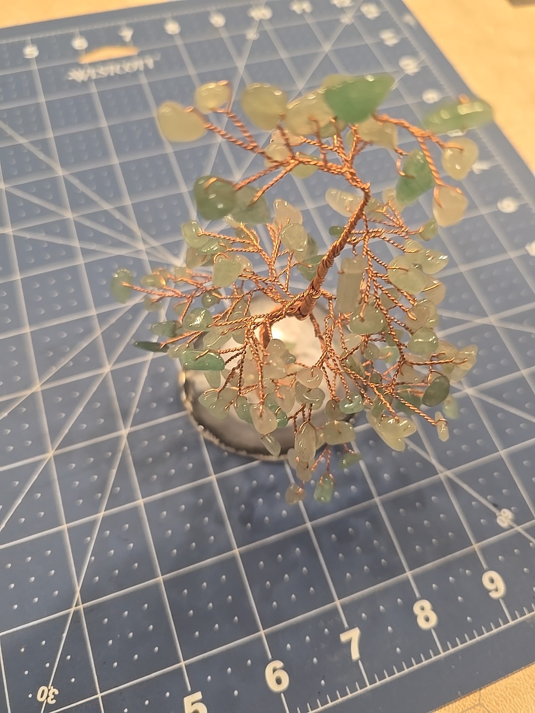 Crystal Tree Healing Natural Green Gemstone Stone Base Copper Wire Handmade