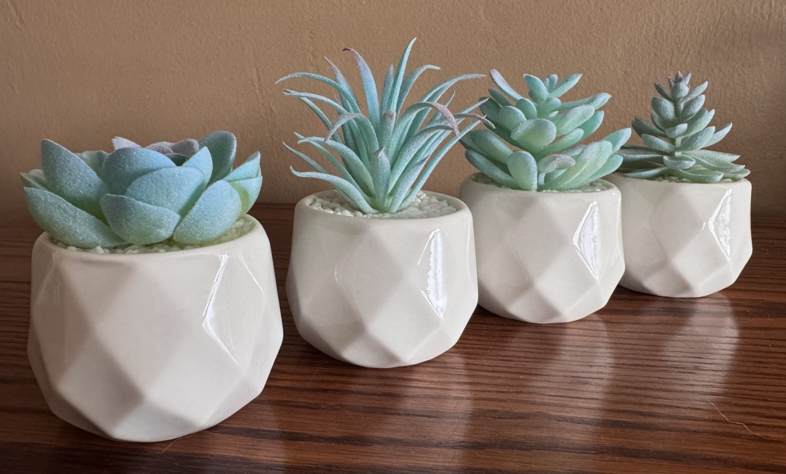 VIVERIE 4-Pack Mini Artificial Succulents ~ Blue Plants w/White Ceramic Pots NEW