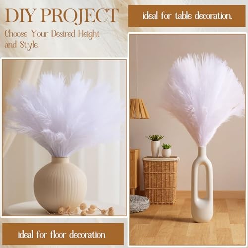 Suncalla 72 Pcs Pampas Grass 21.7 Inches Faux Tall Pampas Grass Decor White