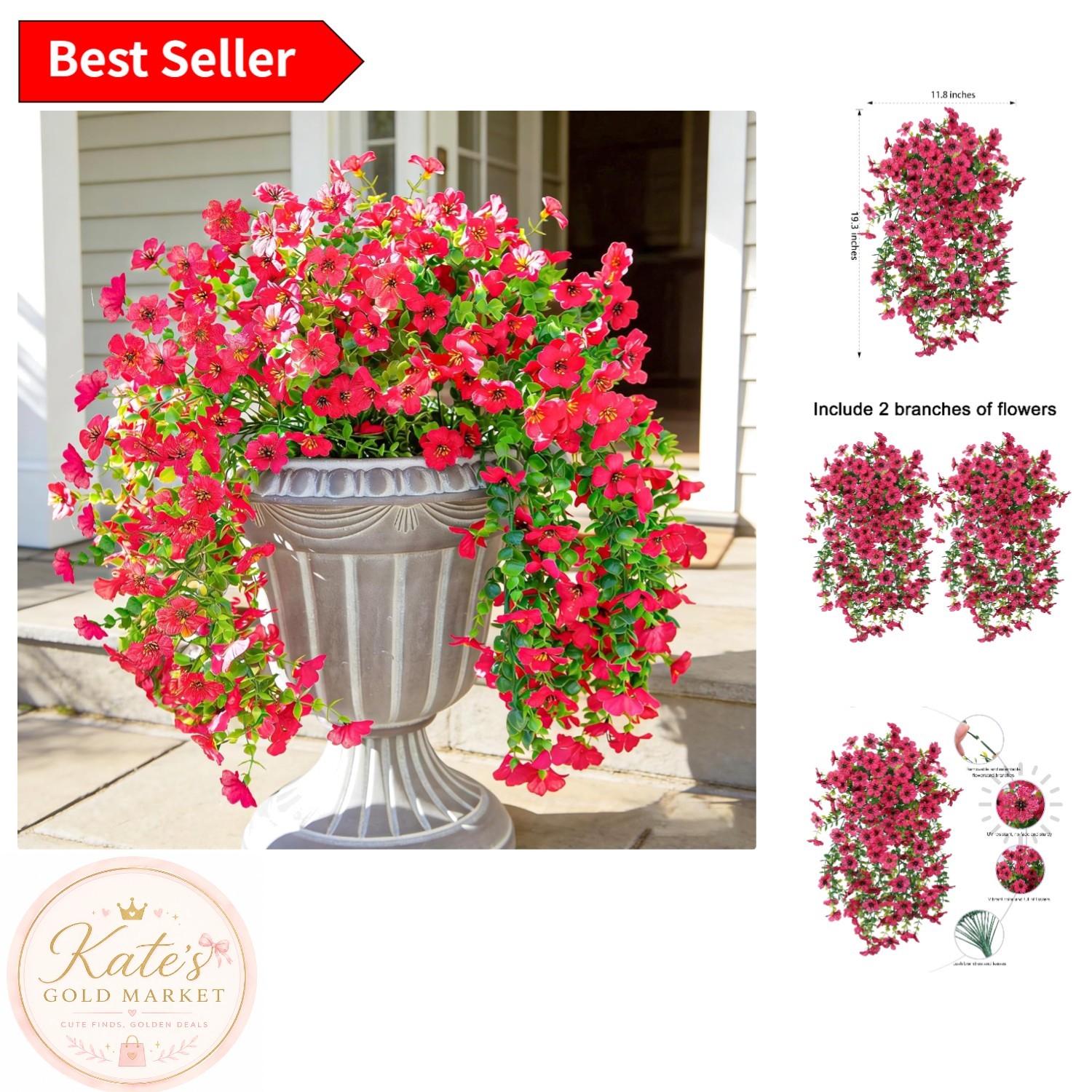 AIrificial Hanging Flowers 2pcs – Realistic Hotpink Daisy for Indoors & Outdoors