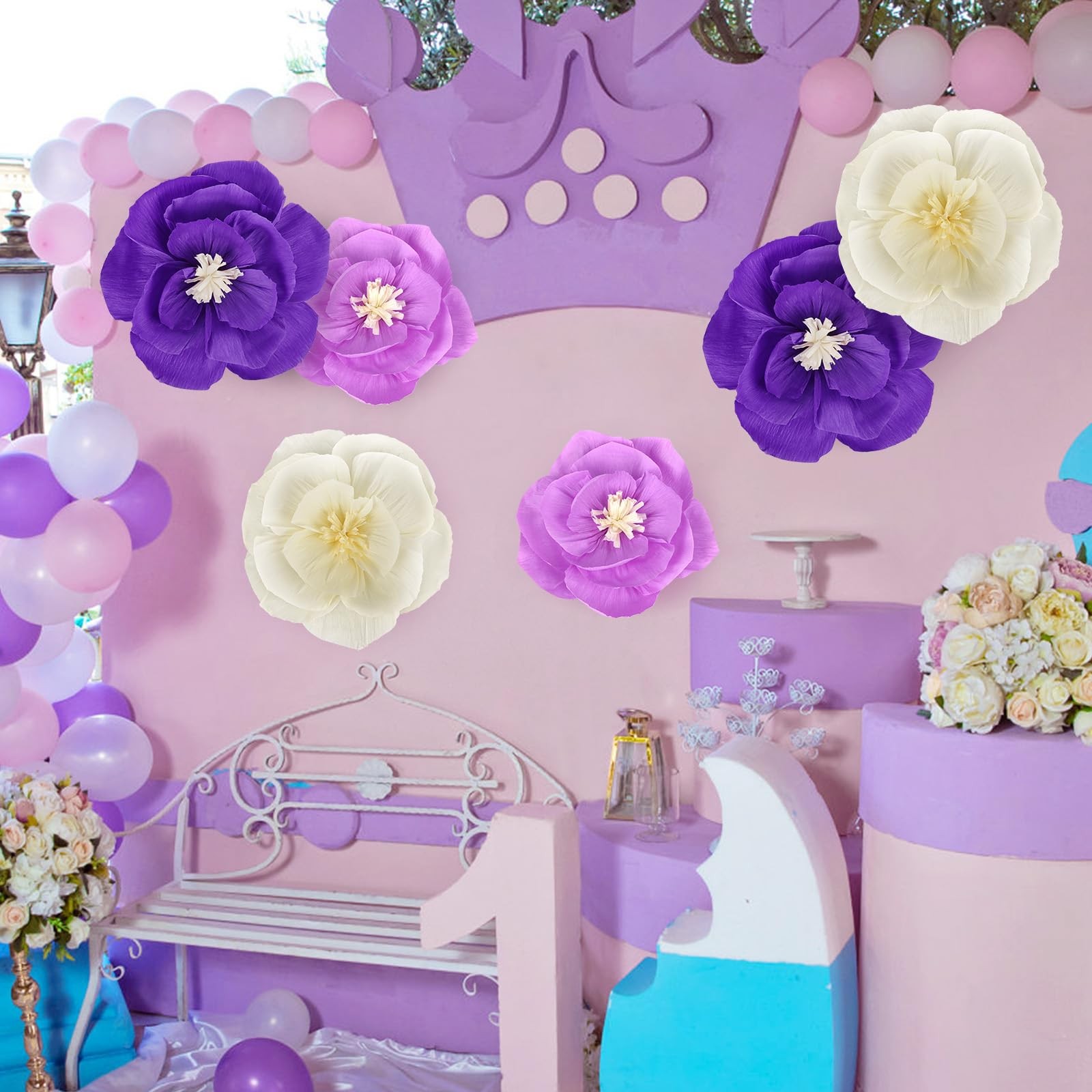 6 Pcs Purple Paper Flowers Decorations for Wall Artificial 3D Florals Wall Ba…