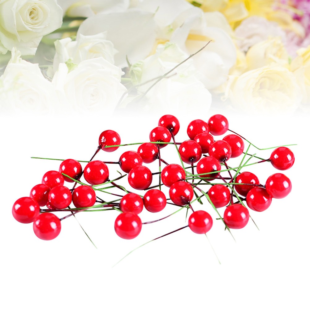 100Pcs Red Fake Berries Christmas Decorative Fruit Picks for DIY Home Ornament