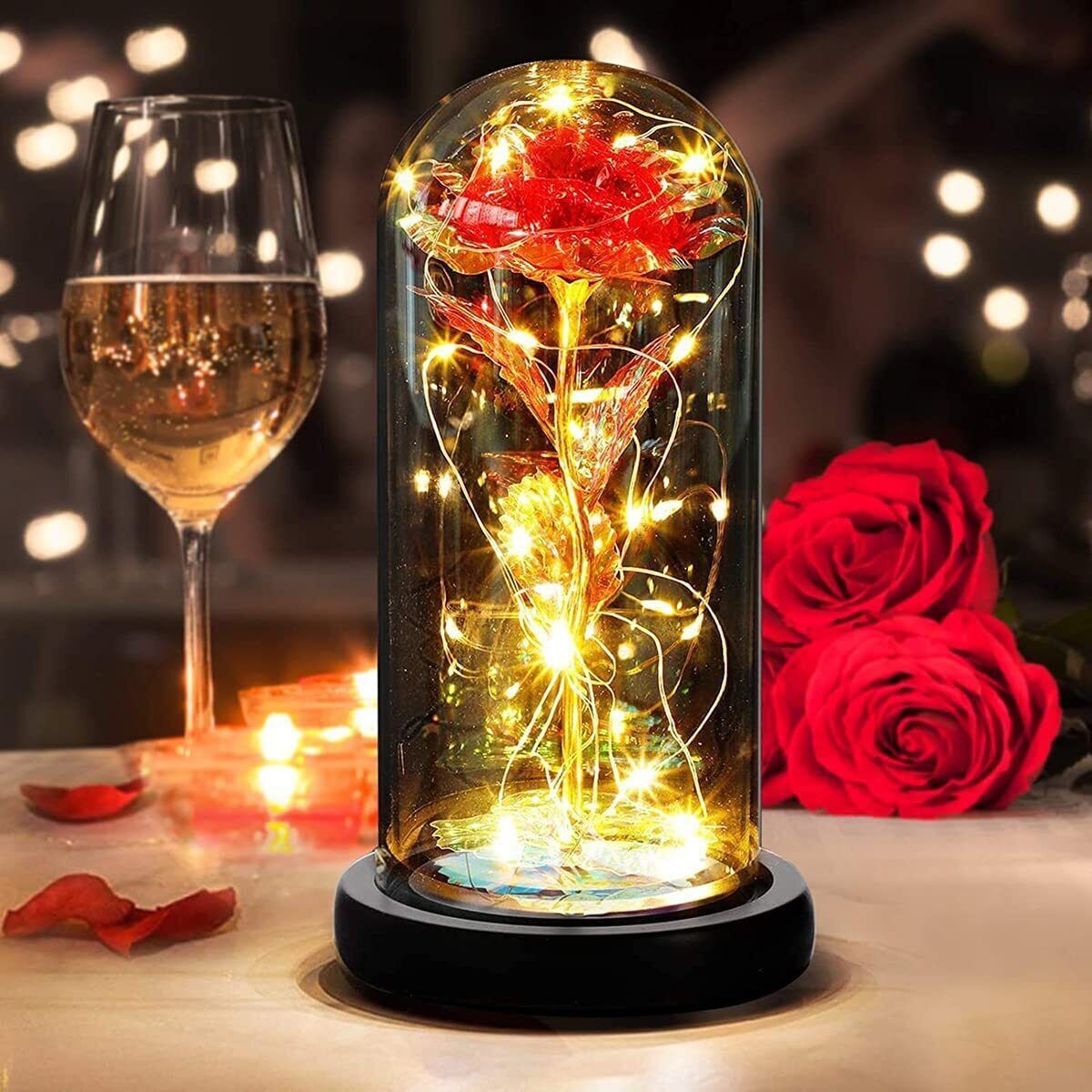 Eternal Muti-color Rose Glass in Dome LED Forever Flower Valentine Gift For Her