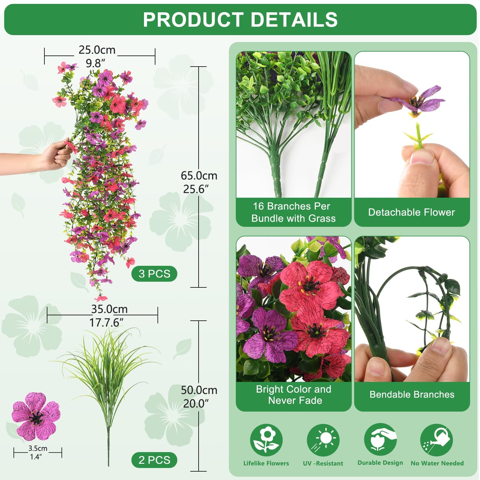 Artificial Hanging Flowers for Outdoors with Wheat Grass, 5 Pcs Fake Hanging …