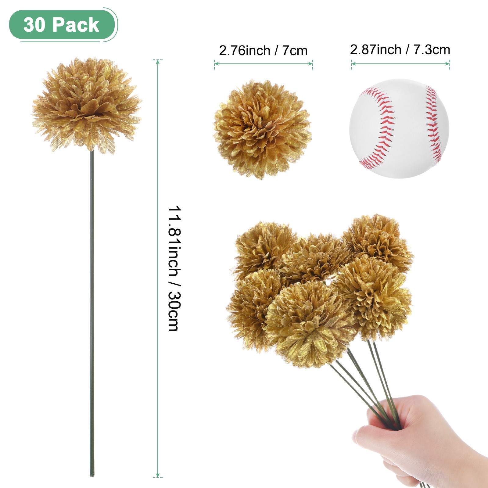 30-Pack Artificial Chrysanthemum Ball Flowers for Home Decor [Gold]
