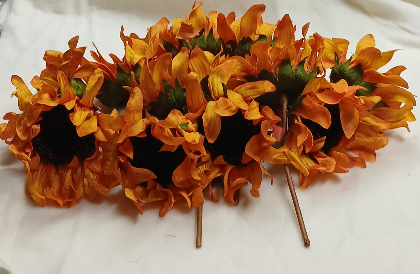 Fall Silk Sunflowers On A 6 Inch Stem, Set Of 6, New