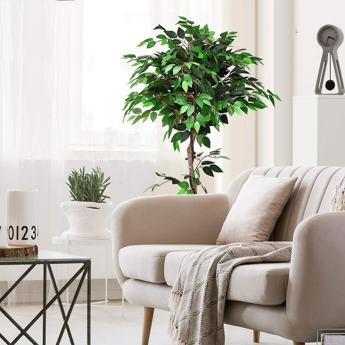 5.5ft Artificial Ficus Tree Fake Greenery Plants in Pots for Indoor and Outdoor