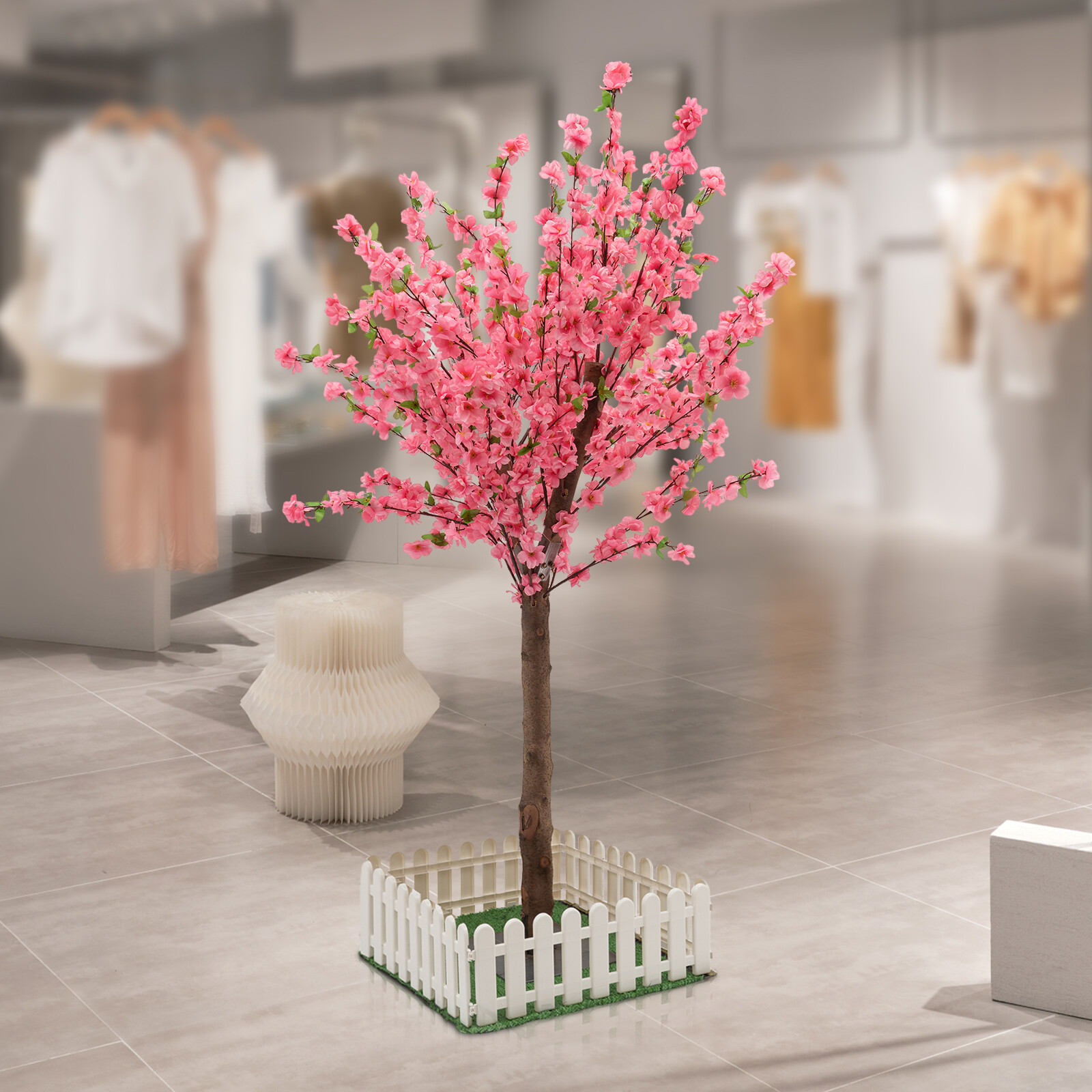 1.5M Pink Fake Sakura Flower Artificial Cherry Blossom Tree W/ Square Base New