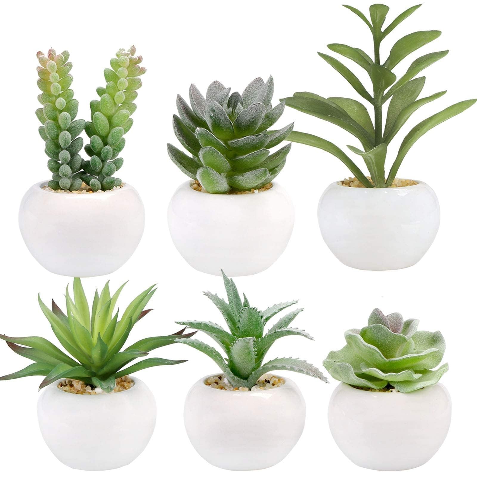 6 Pcs Artificial Succulents in Ceramic Pots Small Fake Plants