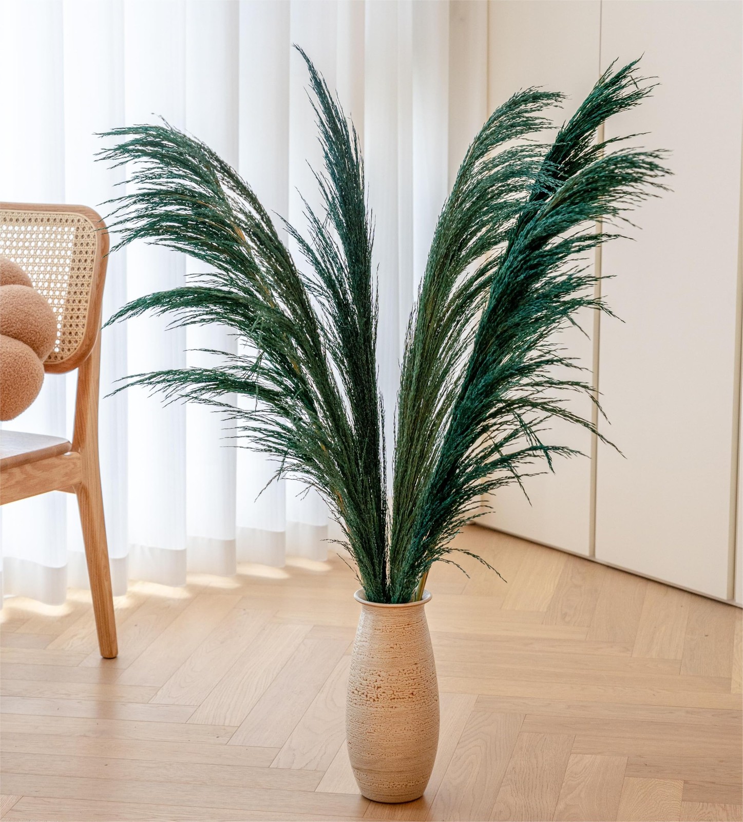 4 PCS 43.3″ Teal Tall Pampas Grass Decor Natural Dried Blue Pompas Floral