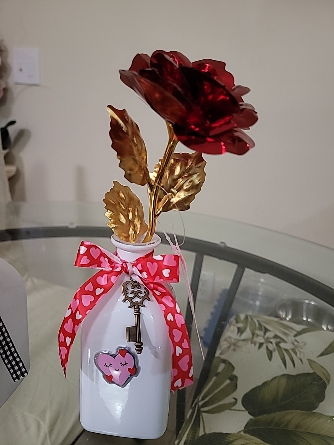 1 Set Foil Red Rose Flower Artificial Flowers In Vase Set Valentine’s Day Gifts