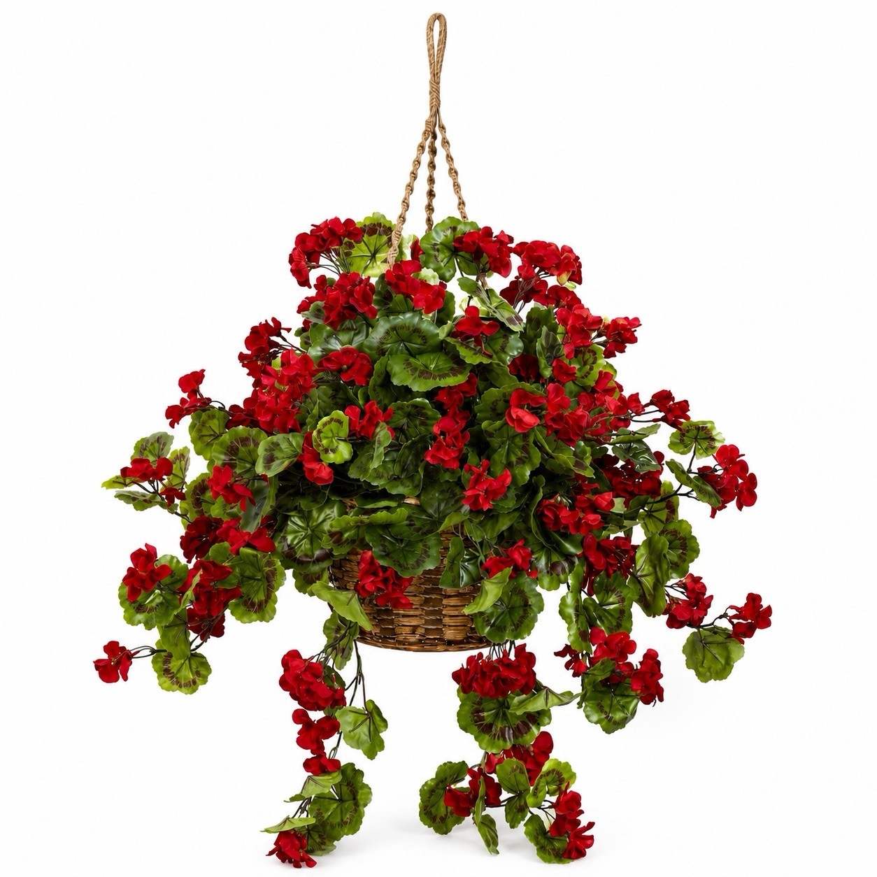 28” UV Geranium Artificial Flowering Plant in Hanging Basket Indoor & Outdoor