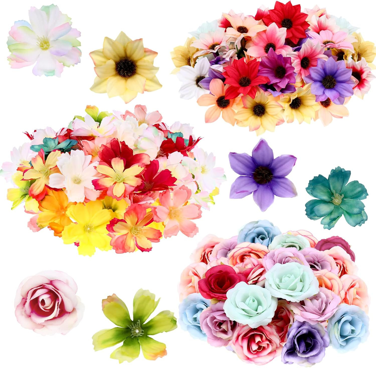100 Pcs Small Fake Flowers for Crafts Mini Multicolor Artificial Flower Heads fo