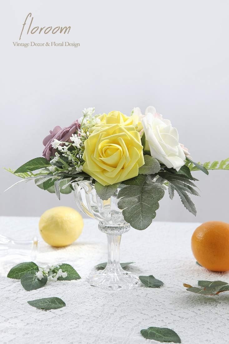 Artificial Flowers 25pcs Real Looking White Foam Fake Roses with Stems for DIY