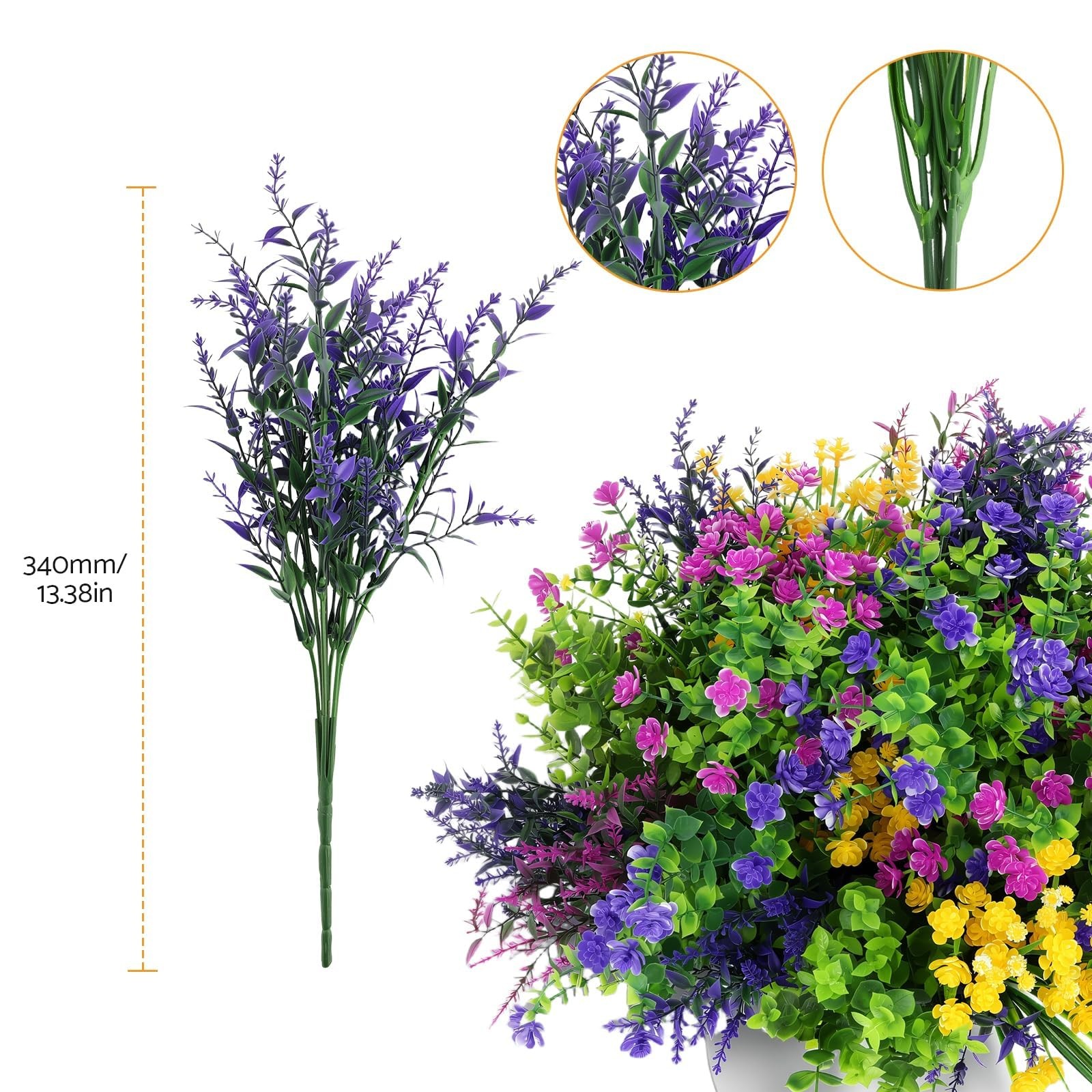 24PCS Artificial Flowers Outdoor, 6 Styles Mixed Fake Flowers for Spring Deco…