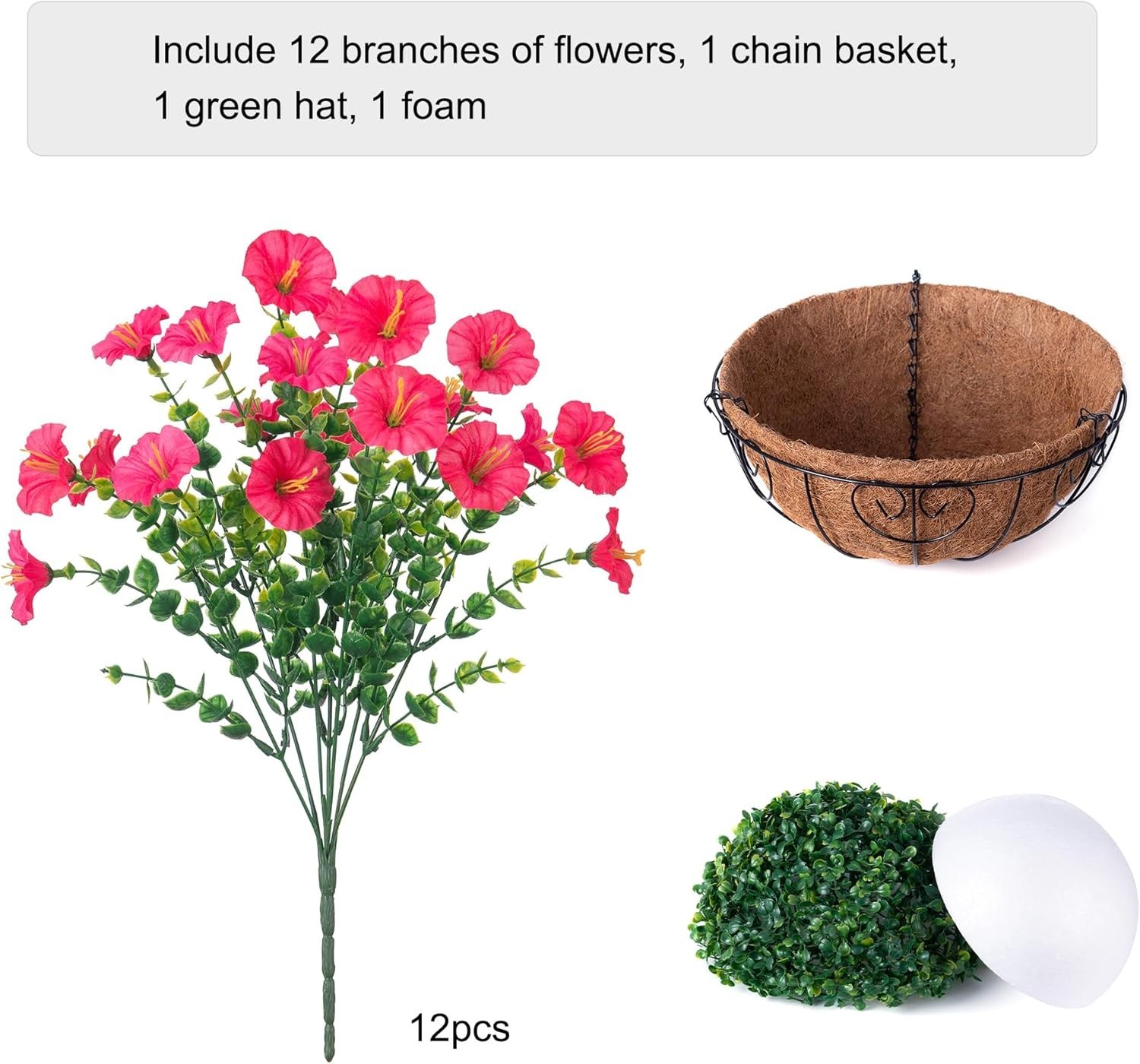 Artificial Faux Hanging Plants Flowers Basket for Outdoor Outside Spring Summer