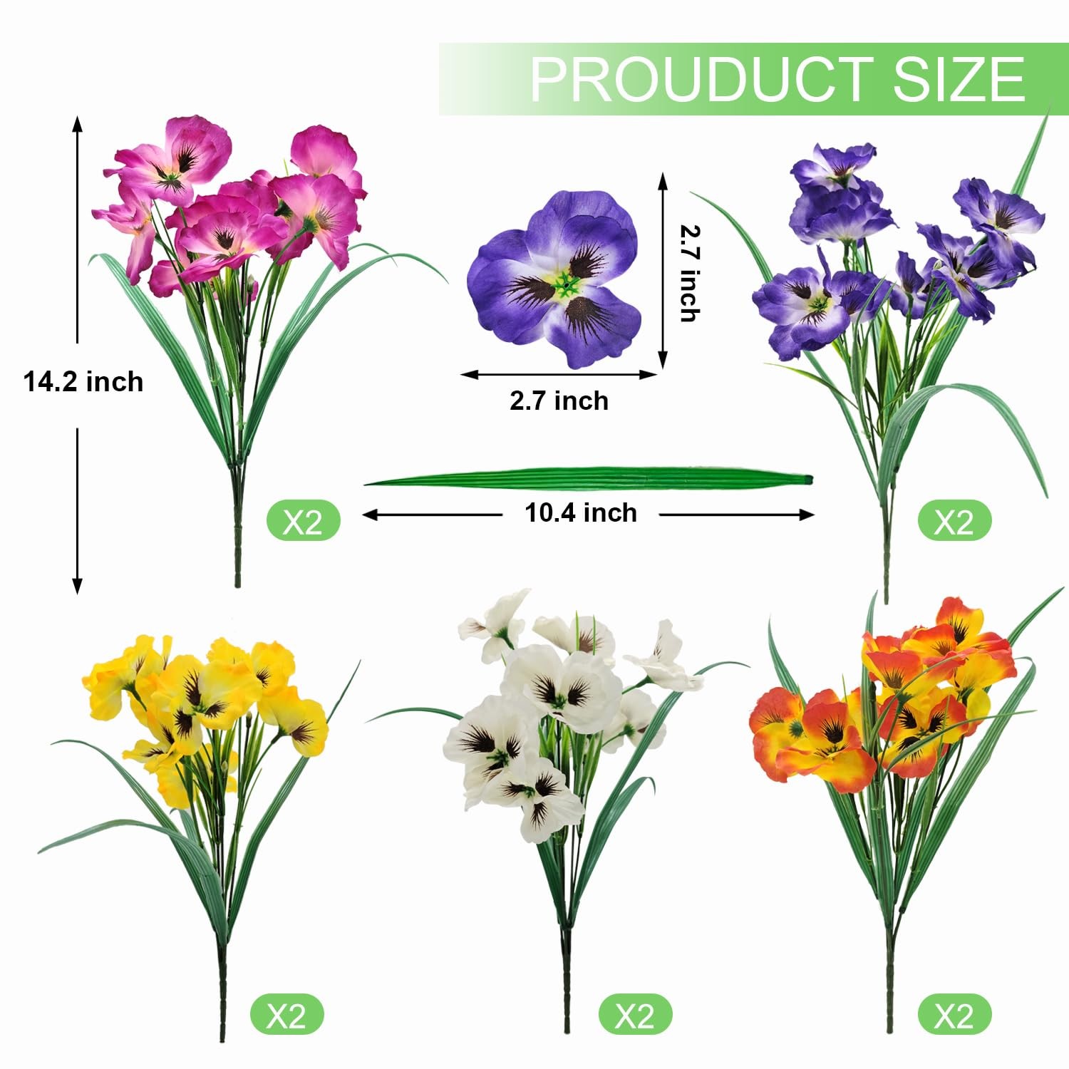 10 Bundles Artificial Pansy Flowers UV Resistant Plastic Plants Fake Silk Fau…